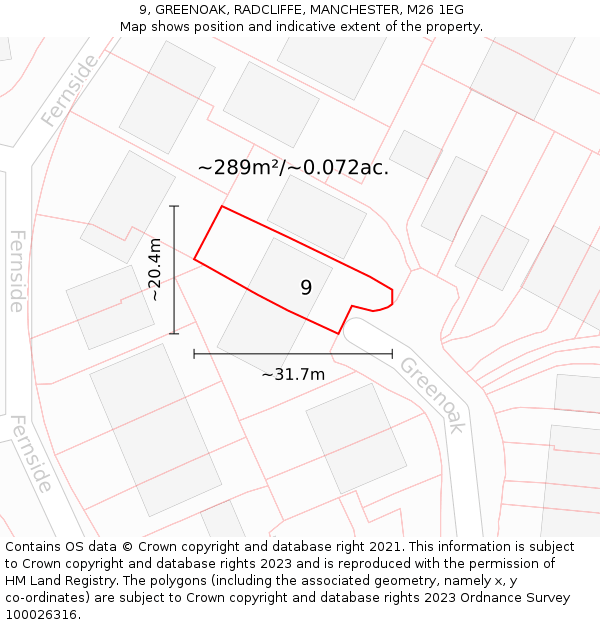 9, GREENOAK, RADCLIFFE, MANCHESTER, M26 1EG: Plot and title map