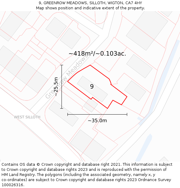 9, GREENROW MEADOWS, SILLOTH, WIGTON, CA7 4HY: Plot and title map