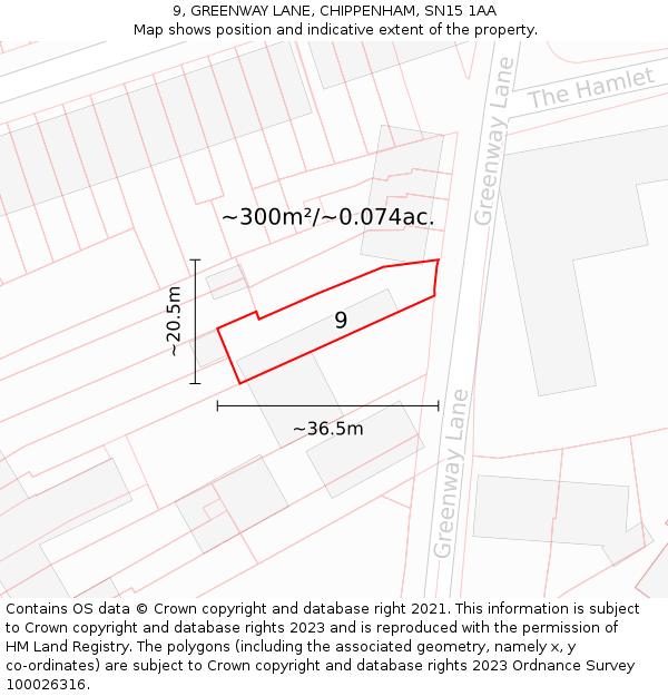 9, GREENWAY LANE, CHIPPENHAM, SN15 1AA: Plot and title map