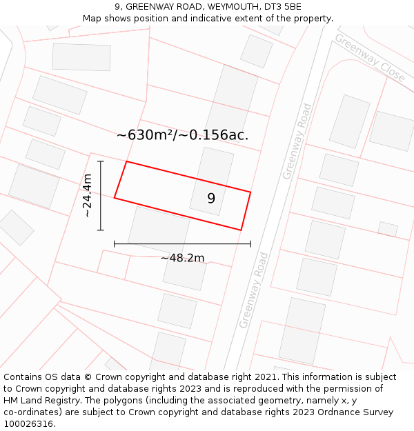 9, GREENWAY ROAD, WEYMOUTH, DT3 5BE: Plot and title map