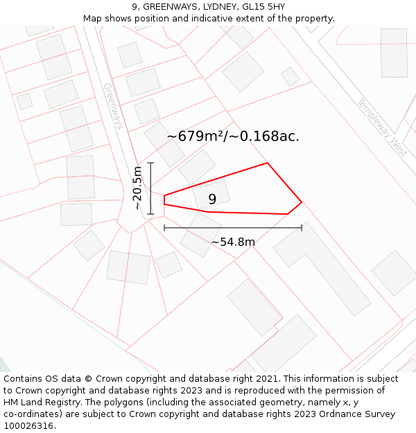 9, GREENWAYS, LYDNEY, GL15 5HY: Plot and title map