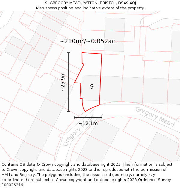 9, GREGORY MEAD, YATTON, BRISTOL, BS49 4QJ: Plot and title map