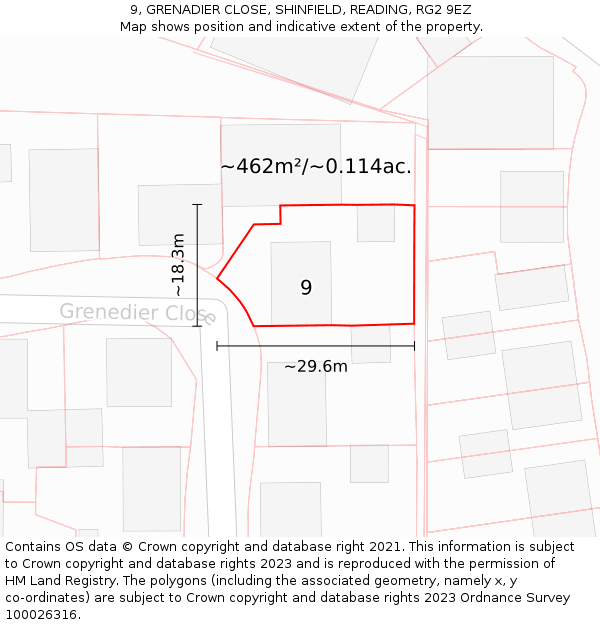 9, GRENADIER CLOSE, SHINFIELD, READING, RG2 9EZ: Plot and title map