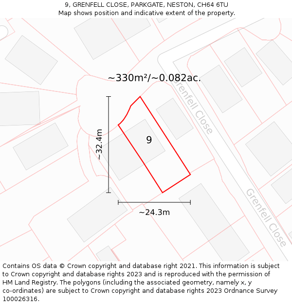 9, GRENFELL CLOSE, PARKGATE, NESTON, CH64 6TU: Plot and title map