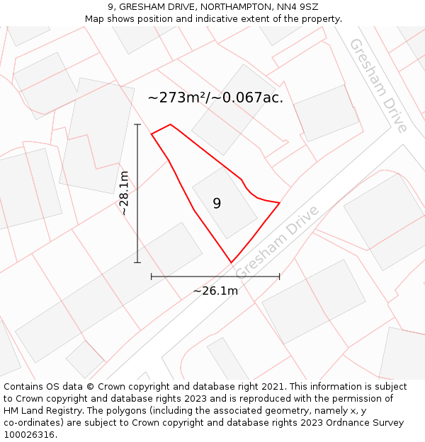 9, GRESHAM DRIVE, NORTHAMPTON, NN4 9SZ: Plot and title map