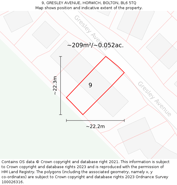 9, GRESLEY AVENUE, HORWICH, BOLTON, BL6 5TQ: Plot and title map
