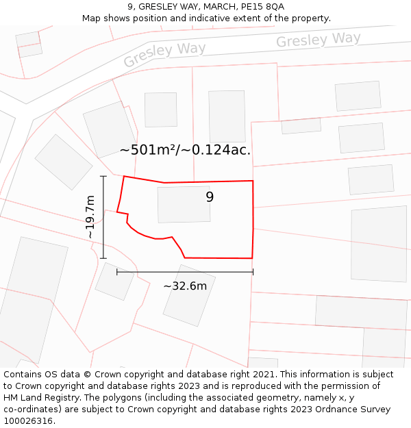 9, GRESLEY WAY, MARCH, PE15 8QA: Plot and title map