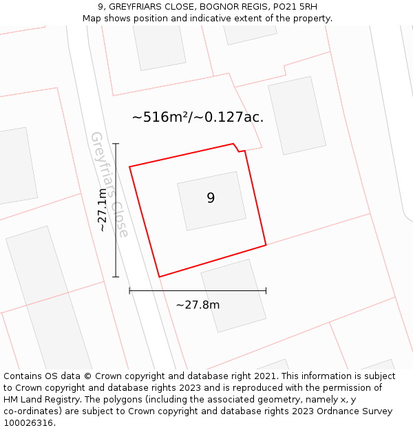 9, GREYFRIARS CLOSE, BOGNOR REGIS, PO21 5RH: Plot and title map