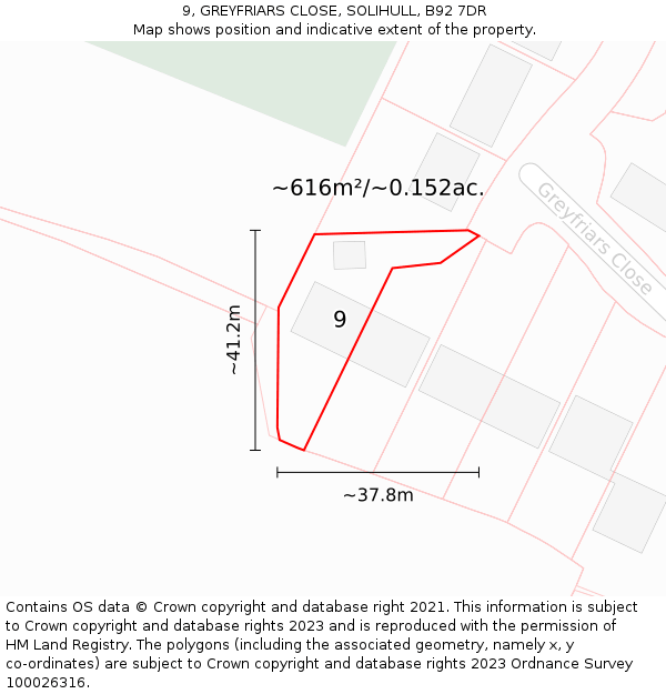 9, GREYFRIARS CLOSE, SOLIHULL, B92 7DR: Plot and title map