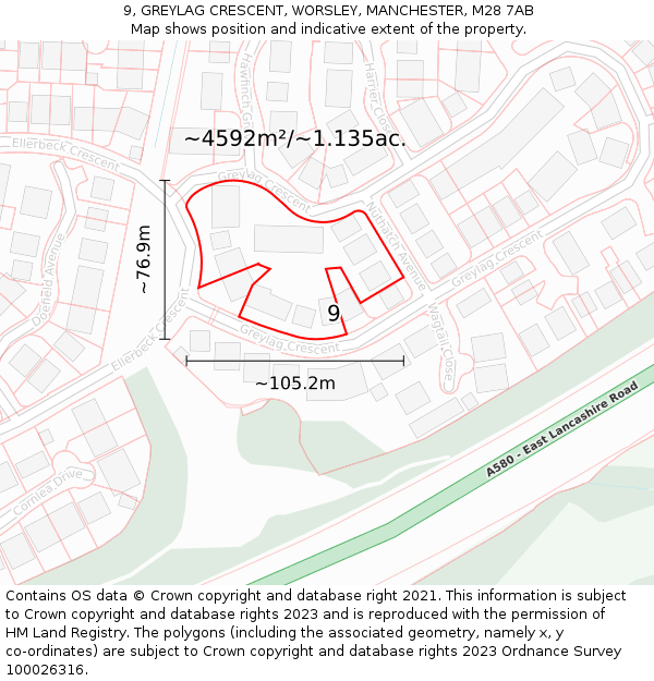 9, GREYLAG CRESCENT, WORSLEY, MANCHESTER, M28 7AB: Plot and title map