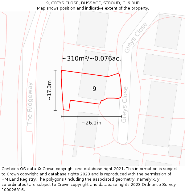 9, GREYS CLOSE, BUSSAGE, STROUD, GL6 8HB: Plot and title map