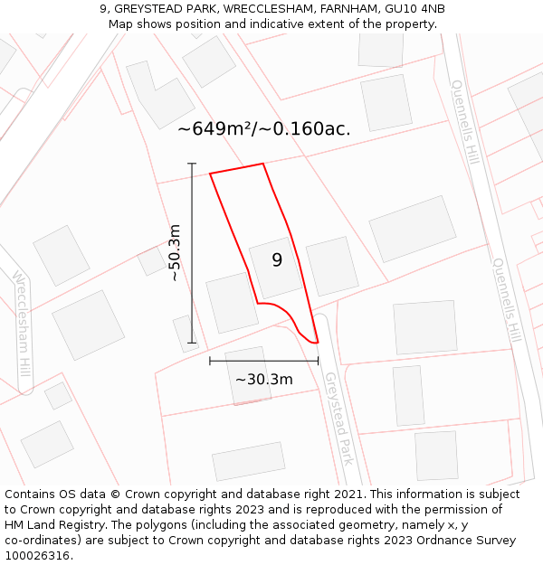 9, GREYSTEAD PARK, WRECCLESHAM, FARNHAM, GU10 4NB: Plot and title map