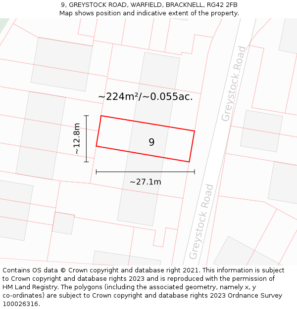 9, GREYSTOCK ROAD, WARFIELD, BRACKNELL, RG42 2FB: Plot and title map