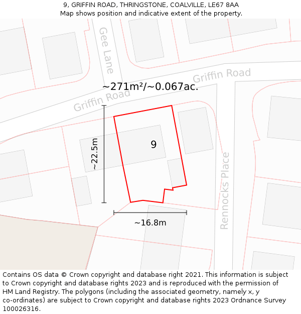 9, GRIFFIN ROAD, THRINGSTONE, COALVILLE, LE67 8AA: Plot and title map