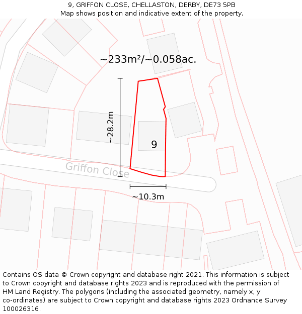 9, GRIFFON CLOSE, CHELLASTON, DERBY, DE73 5PB: Plot and title map