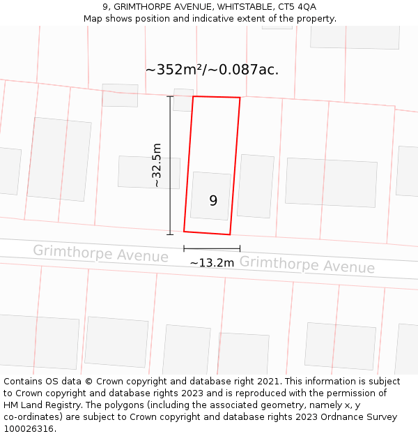 9, GRIMTHORPE AVENUE, WHITSTABLE, CT5 4QA: Plot and title map