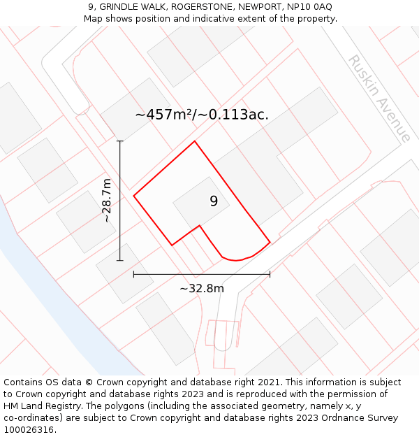 9, GRINDLE WALK, ROGERSTONE, NEWPORT, NP10 0AQ: Plot and title map