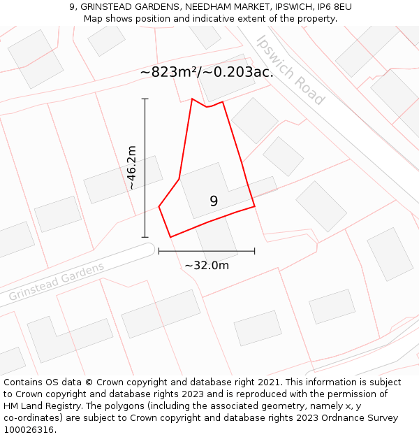 9, GRINSTEAD GARDENS, NEEDHAM MARKET, IPSWICH, IP6 8EU: Plot and title map