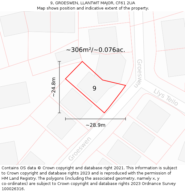 9, GROESWEN, LLANTWIT MAJOR, CF61 2UA: Plot and title map