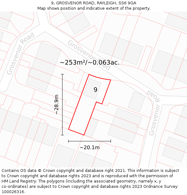 9, GROSVENOR ROAD, RAYLEIGH, SS6 9GA: Plot and title map