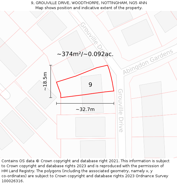 9, GROUVILLE DRIVE, WOODTHORPE, NOTTINGHAM, NG5 4NN: Plot and title map