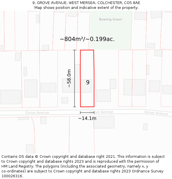 9, GROVE AVENUE, WEST MERSEA, COLCHESTER, CO5 8AE: Plot and title map