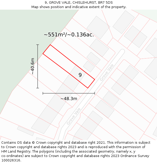 9, GROVE VALE, CHISLEHURST, BR7 5DS: Plot and title map