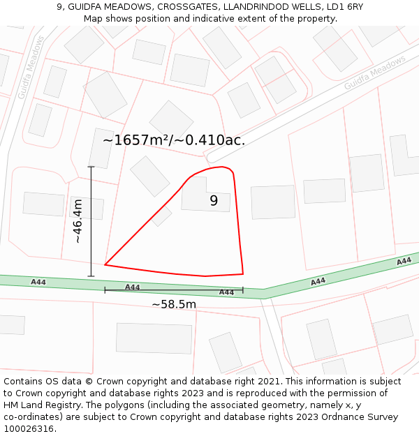 9, GUIDFA MEADOWS, CROSSGATES, LLANDRINDOD WELLS, LD1 6RY: Plot and title map