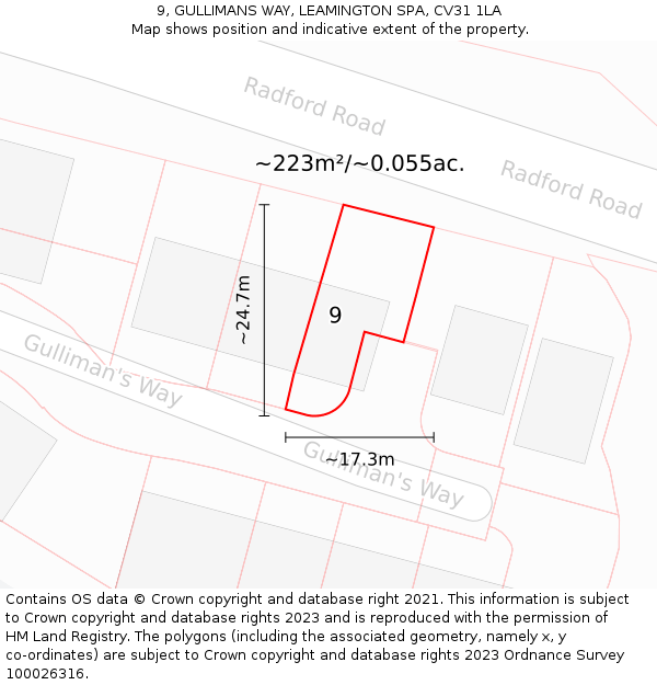9, GULLIMANS WAY, LEAMINGTON SPA, CV31 1LA: Plot and title map