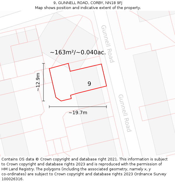 9, GUNNELL ROAD, CORBY, NN18 9FJ: Plot and title map