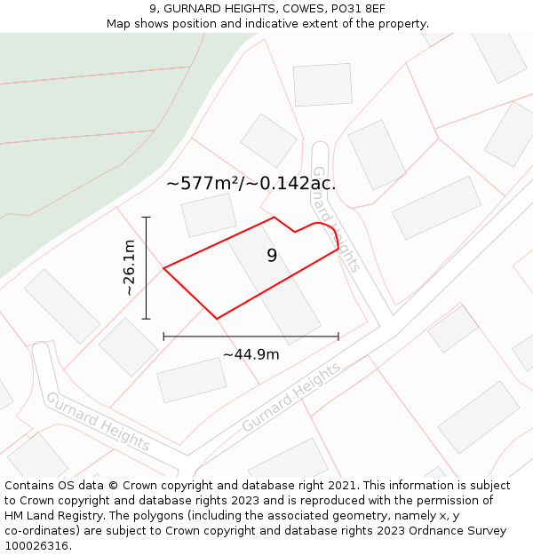 9, GURNARD HEIGHTS, COWES, PO31 8EF: Plot and title map