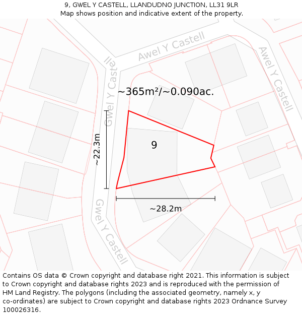 9, GWEL Y CASTELL, LLANDUDNO JUNCTION, LL31 9LR: Plot and title map