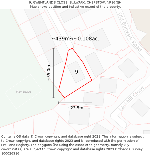 9, GWENTLANDS CLOSE, BULWARK, CHEPSTOW, NP16 5JH: Plot and title map
