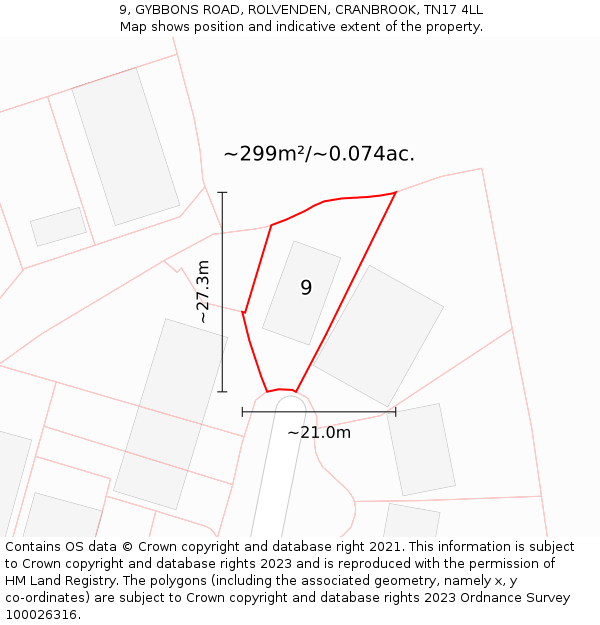 9, GYBBONS ROAD, ROLVENDEN, CRANBROOK, TN17 4LL: Plot and title map