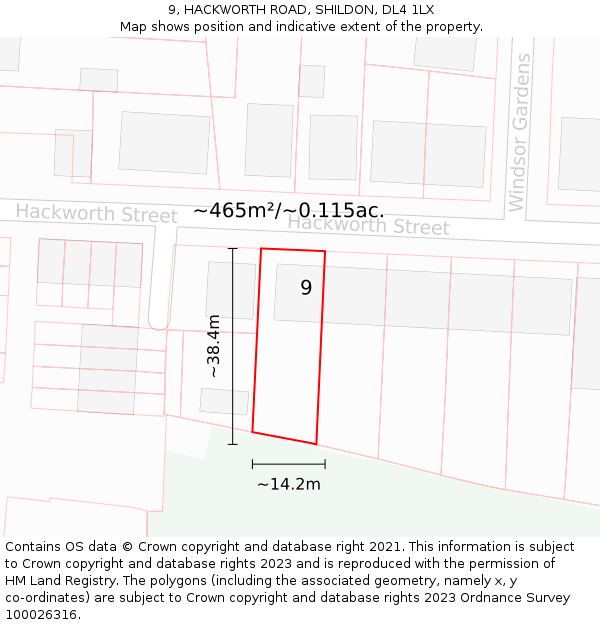 9, HACKWORTH ROAD, SHILDON, DL4 1LX: Plot and title map