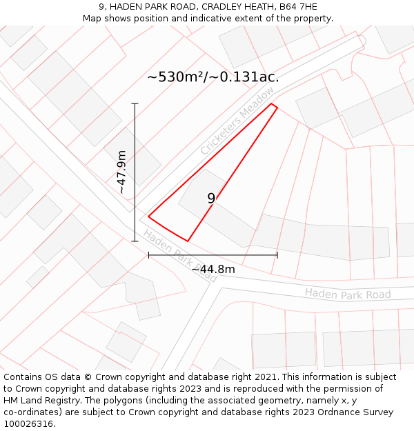 9, HADEN PARK ROAD, CRADLEY HEATH, B64 7HE: Plot and title map
