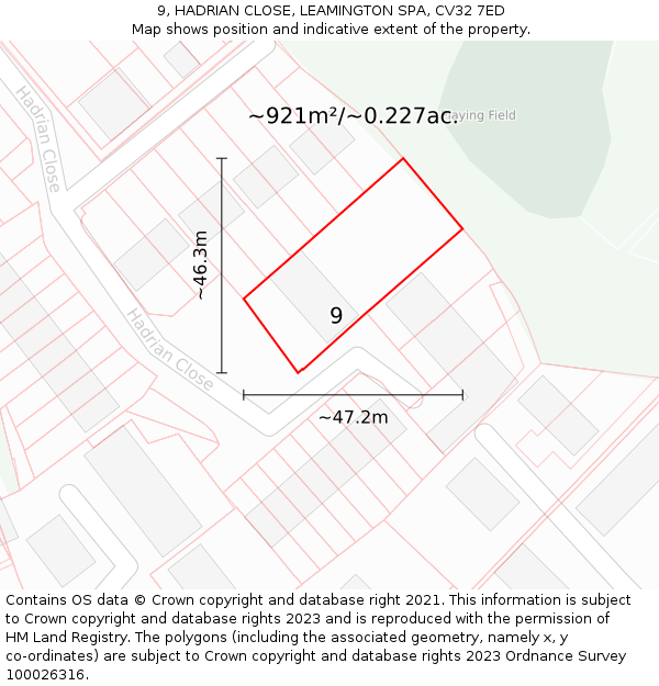 9, HADRIAN CLOSE, LEAMINGTON SPA, CV32 7ED: Plot and title map