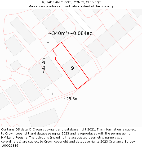 9, HADRIAN CLOSE, LYDNEY, GL15 5QT: Plot and title map