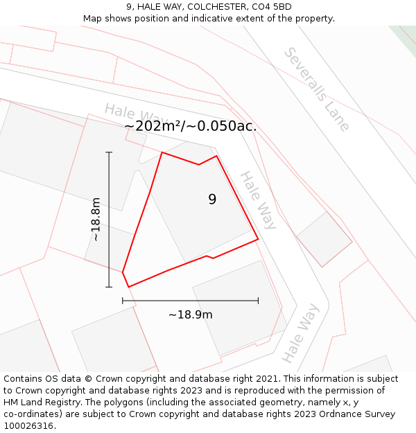 9, HALE WAY, COLCHESTER, CO4 5BD: Plot and title map