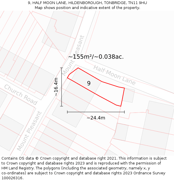 9, HALF MOON LANE, HILDENBOROUGH, TONBRIDGE, TN11 9HU: Plot and title map