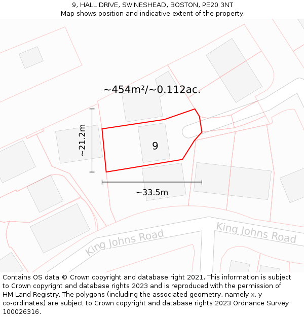 9, HALL DRIVE, SWINESHEAD, BOSTON, PE20 3NT: Plot and title map