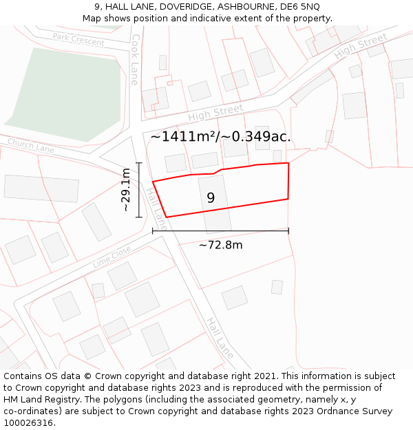 9, HALL LANE, DOVERIDGE, ASHBOURNE, DE6 5NQ: Plot and title map