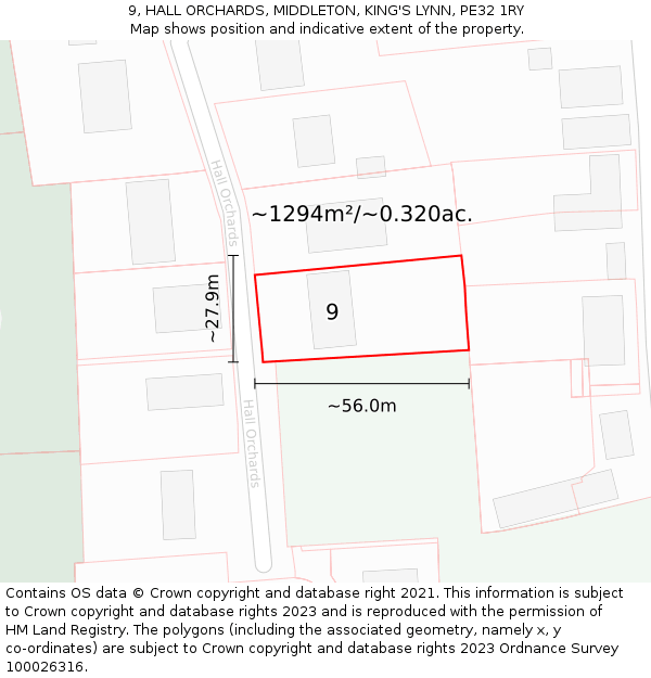 9, HALL ORCHARDS, MIDDLETON, KING'S LYNN, PE32 1RY: Plot and title map