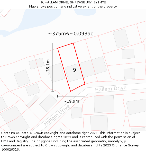 9, HALLAM DRIVE, SHREWSBURY, SY1 4YE: Plot and title map