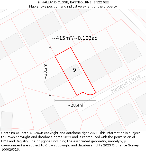 9, HALLAND CLOSE, EASTBOURNE, BN22 0EE: Plot and title map
