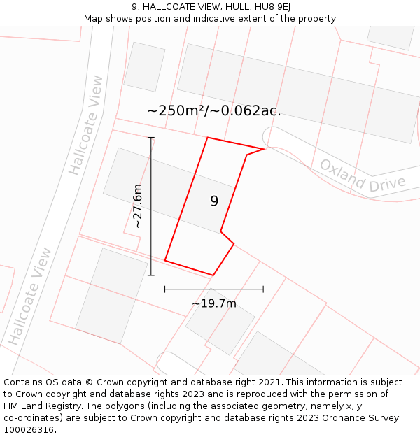 9, HALLCOATE VIEW, HULL, HU8 9EJ: Plot and title map