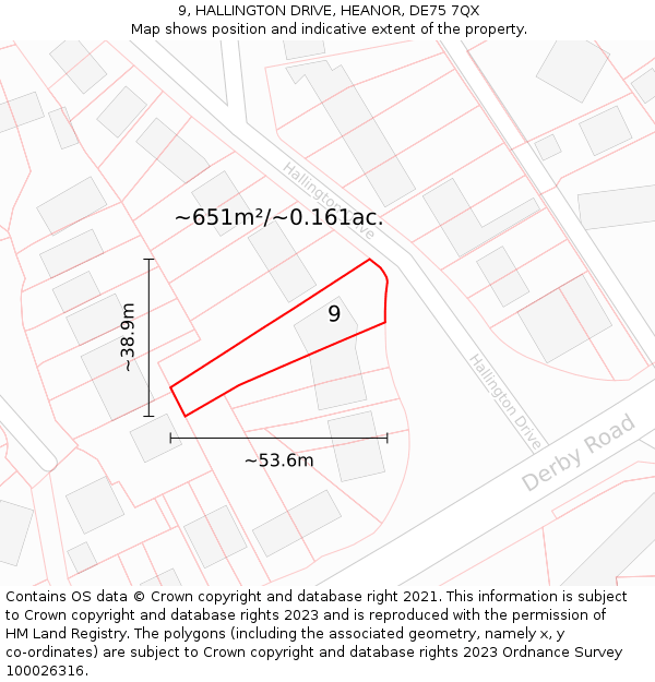 9, HALLINGTON DRIVE, HEANOR, DE75 7QX: Plot and title map