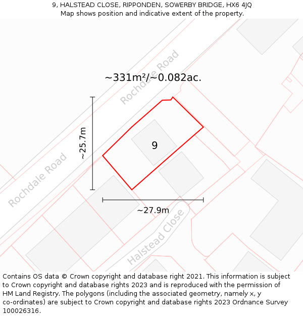9, HALSTEAD CLOSE, RIPPONDEN, SOWERBY BRIDGE, HX6 4JQ: Plot and title map