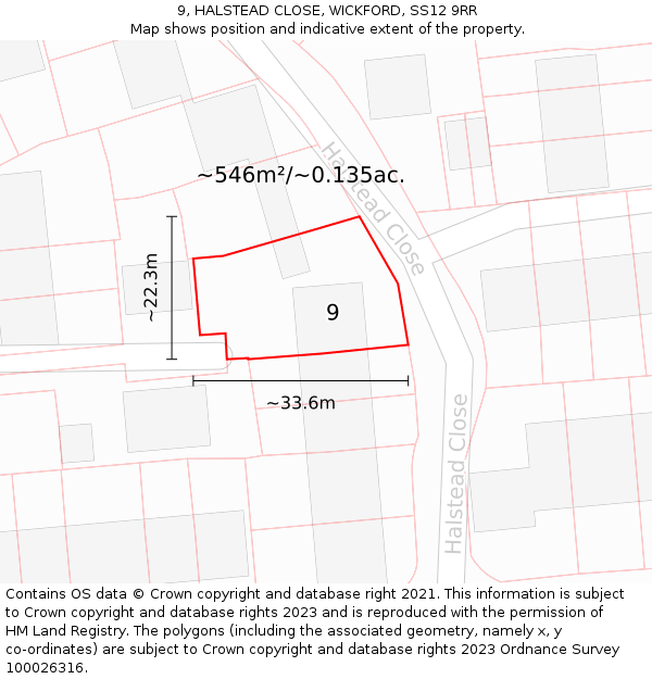9, HALSTEAD CLOSE, WICKFORD, SS12 9RR: Plot and title map
