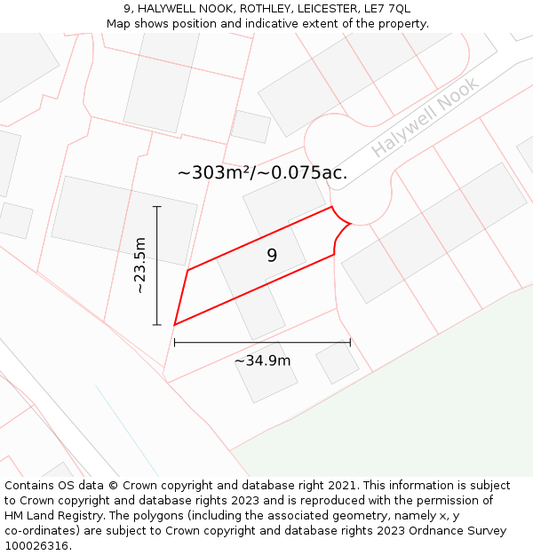 9, HALYWELL NOOK, ROTHLEY, LEICESTER, LE7 7QL: Plot and title map